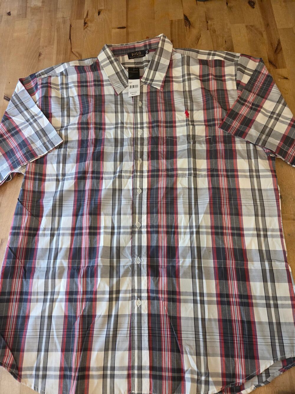 NWT Polo Ralph Lauren Mens 5XL Plaid Short Sleeve Button Down Shirt Red Gray Big